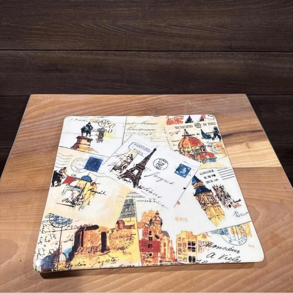 Williams Sonoma Grande Tour Postcard Square Serving Platter 2008